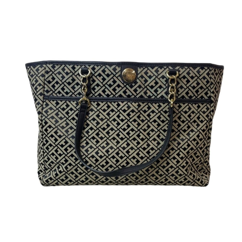 Tommy Hilfiger Women's Grey Signature Print Shoulder Tote Sz L